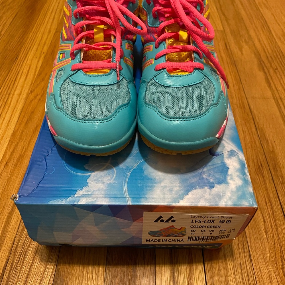 Blue and Pink Pickleball Shoes with Textured Design.